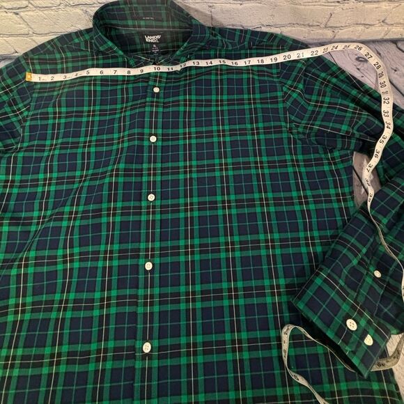 Lands' End Green Blue Tartan Plaid No Iron Twill Classic Button Down Shirt XL - Picture 7 of 9